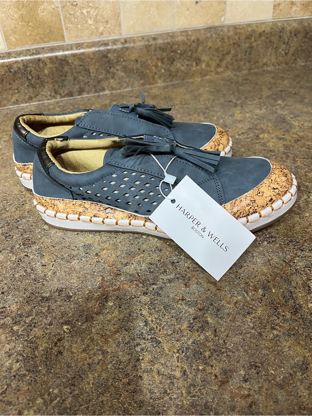 NWT Harper & Wells Boston Blue Gray Tassel Slip On Sneakers Women's 7-8